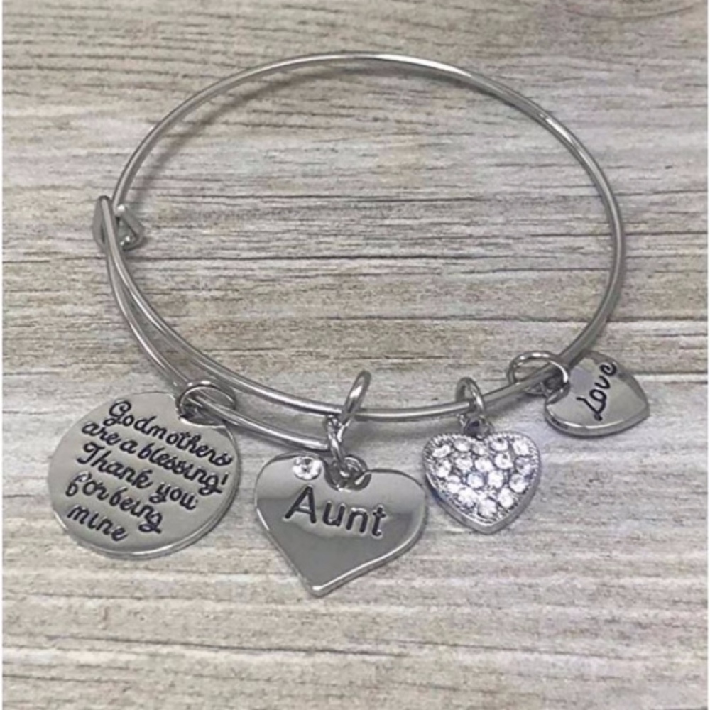 2 Aunt Godmother Charm Bangle Bracelet- Baptism